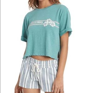 NWT Roxy Oil Blue Block Hibiscus Crop Tee, Sz. M